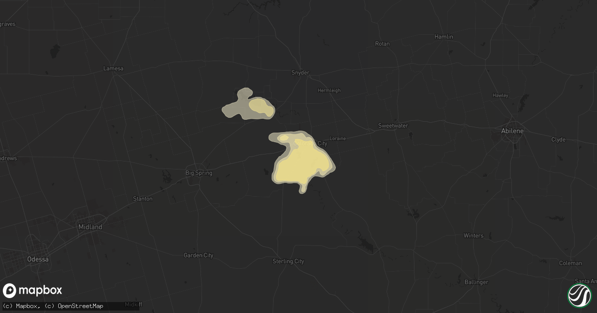Hail map in Colorado City, TX on July 8, 2019