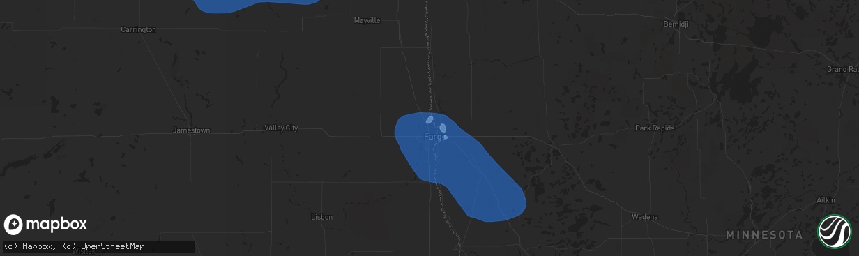 Hail map in Fargo, ND on July 8, 2019