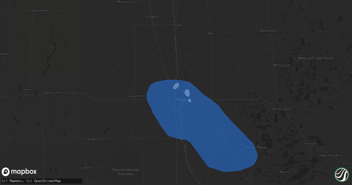 Hail map in Fargo, ND on July 8, 2019