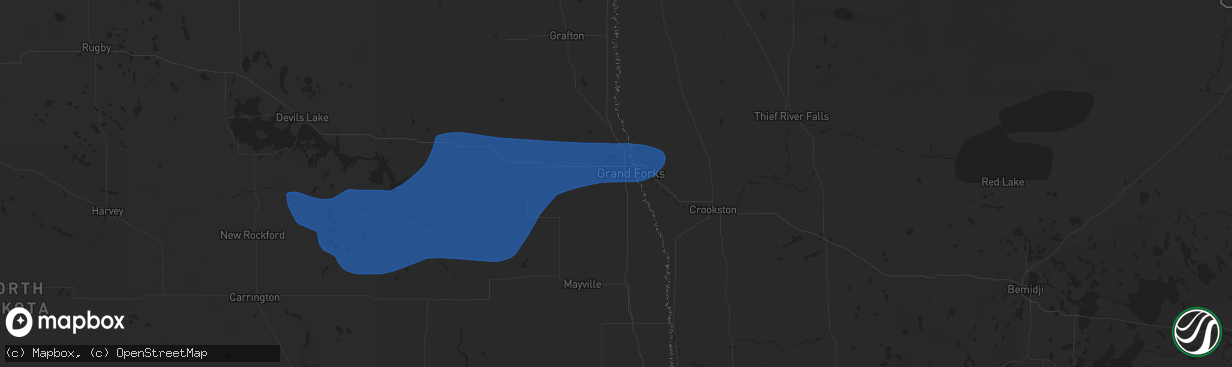 Hail map in Grand Forks, ND on July 8, 2019