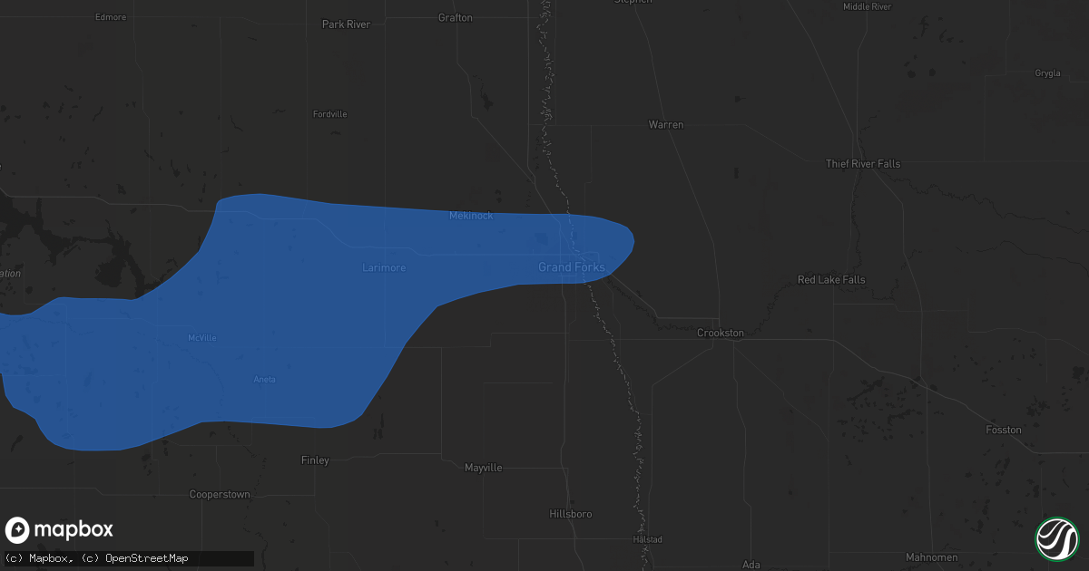 Hail map in Grand Forks, ND on July 8, 2019