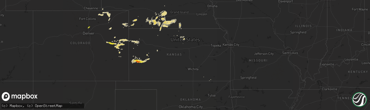 Hail map in Kansas on July 8, 2019