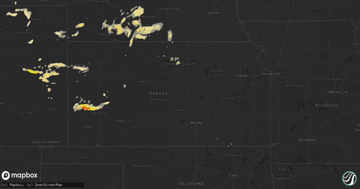 Hail map in Kansas on July 8, 2019
