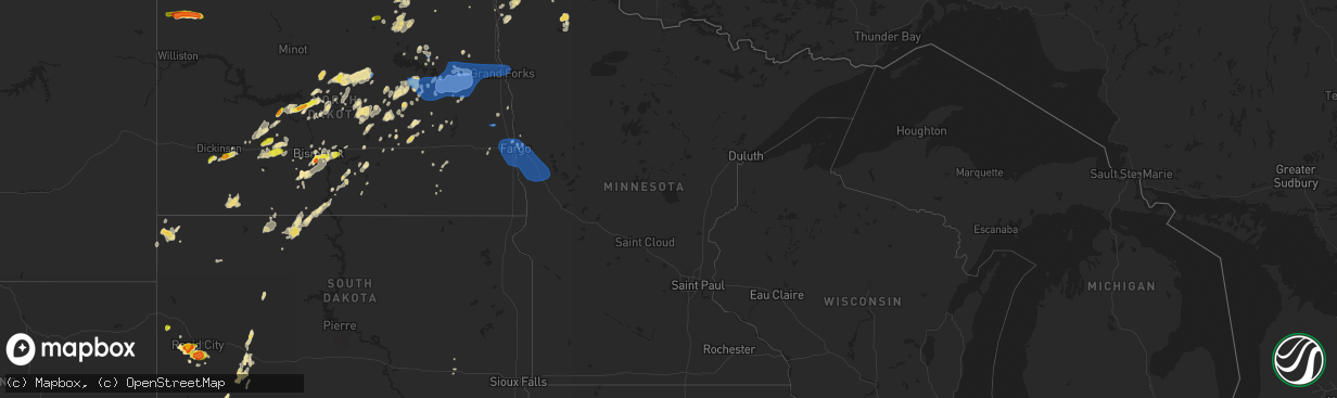 Hail map in Minnesota on July 8, 2019