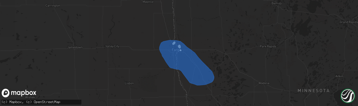 Hail map in Moorhead, MN on July 8, 2019