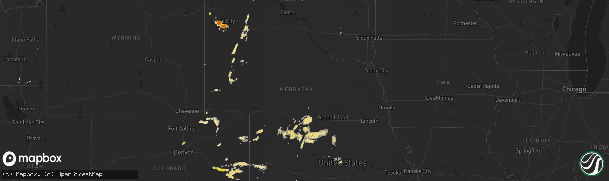 Hail map in Nebraska on July 8, 2019