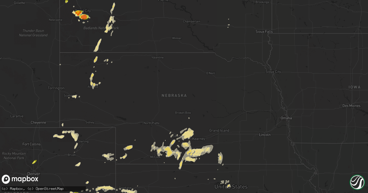Hail map in Nebraska on July 8, 2019