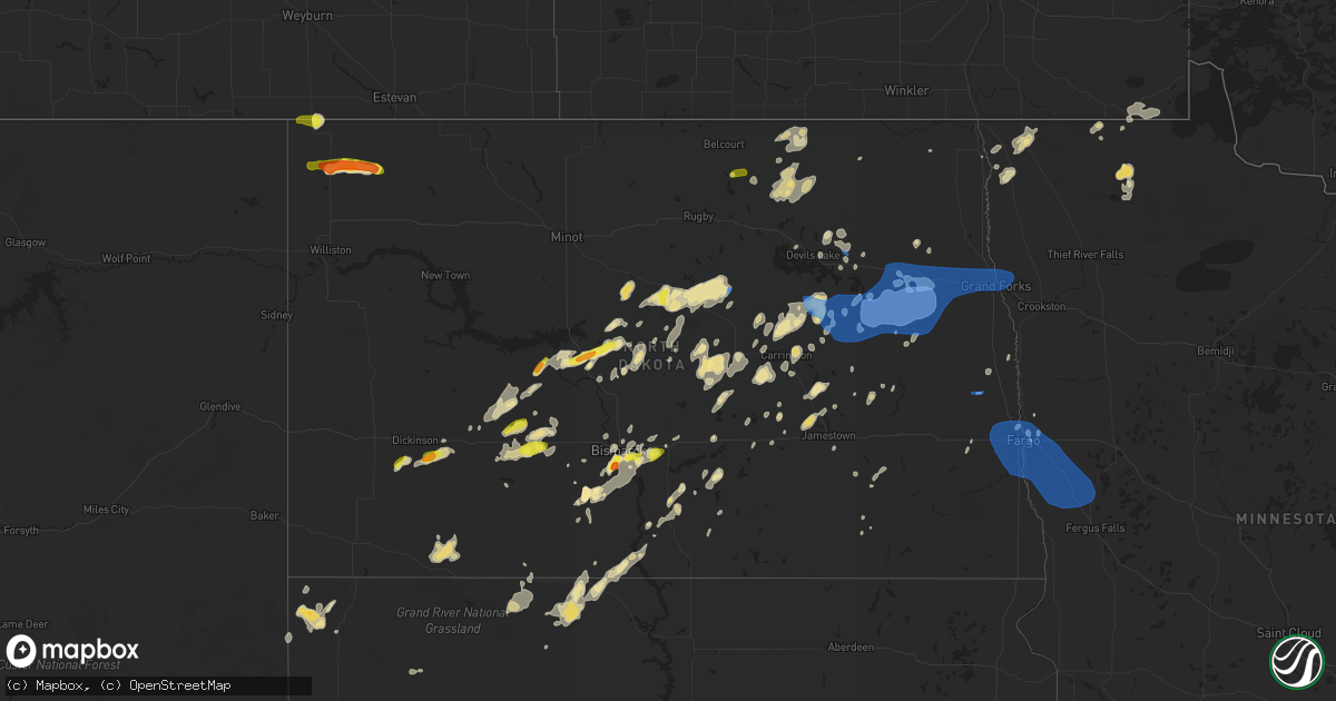 Hail map in North Dakota on July 8, 2019