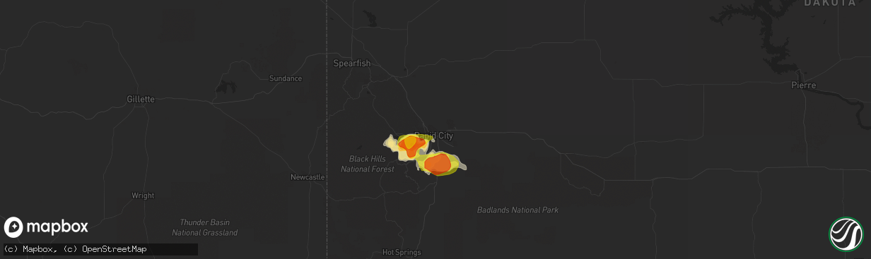 Hail map in Rapid City, SD on July 8, 2019