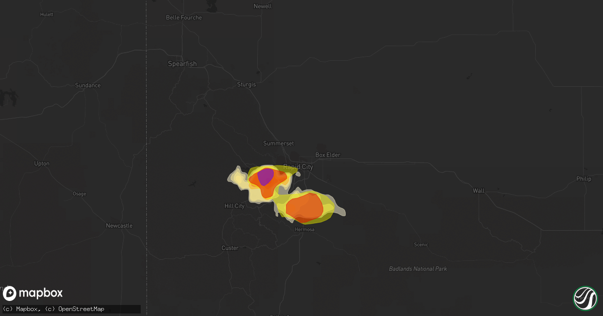 Hail map in Rapid City, SD on July 8, 2019