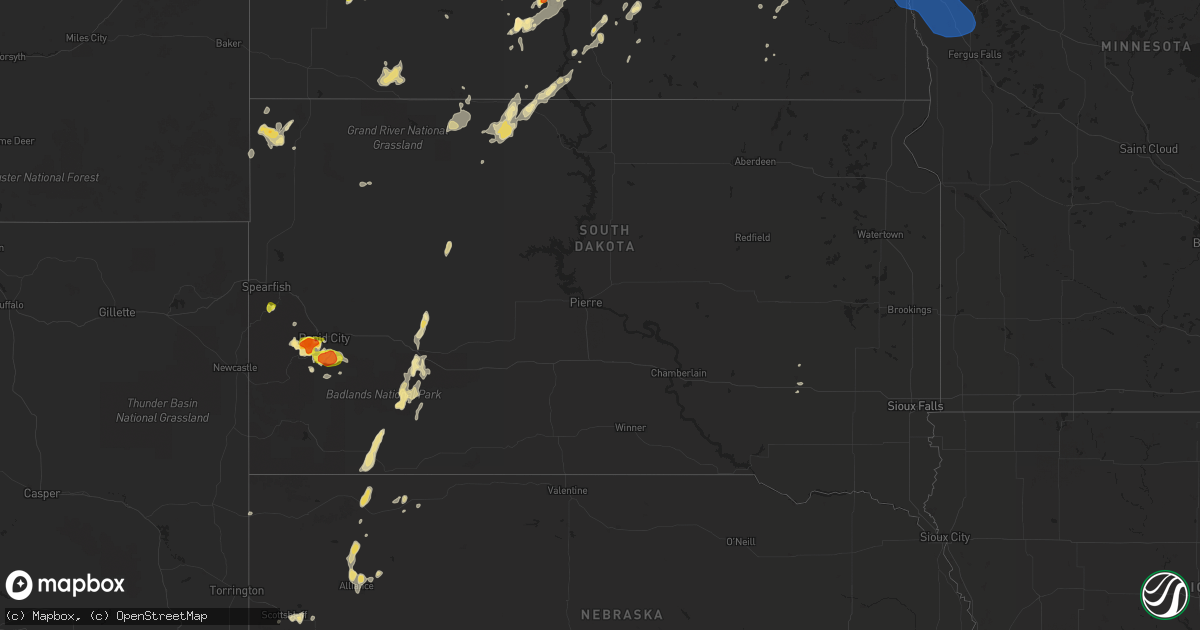 Hail map in South Dakota on July 8, 2019