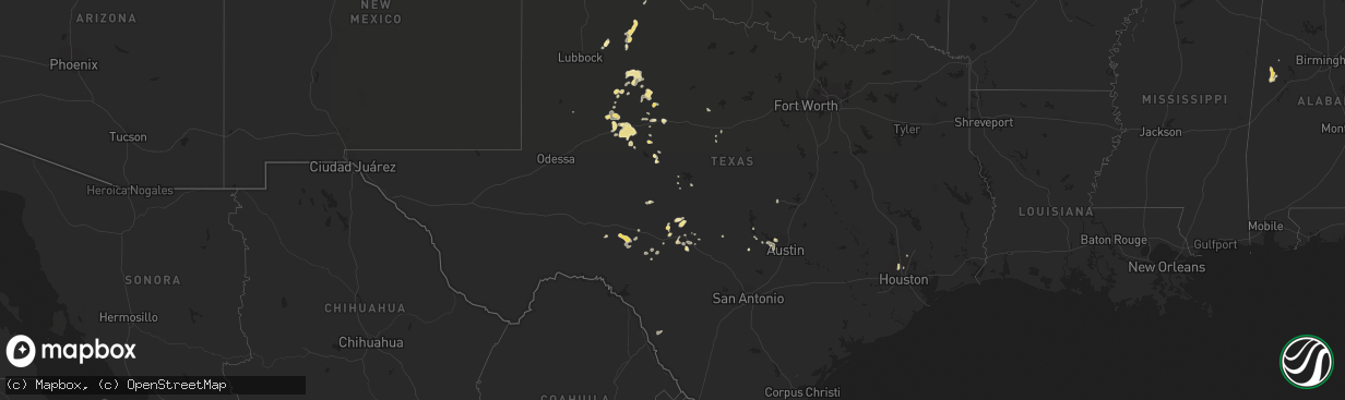 Hail map in Texas on July 8, 2019