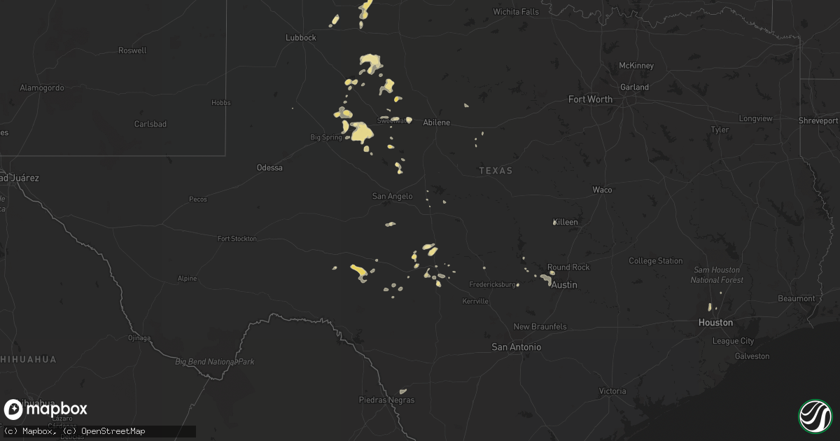 Hail map in Texas on July 8, 2019