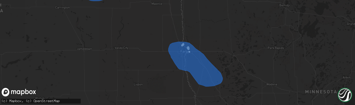 Hail map in West Fargo, ND on July 8, 2019