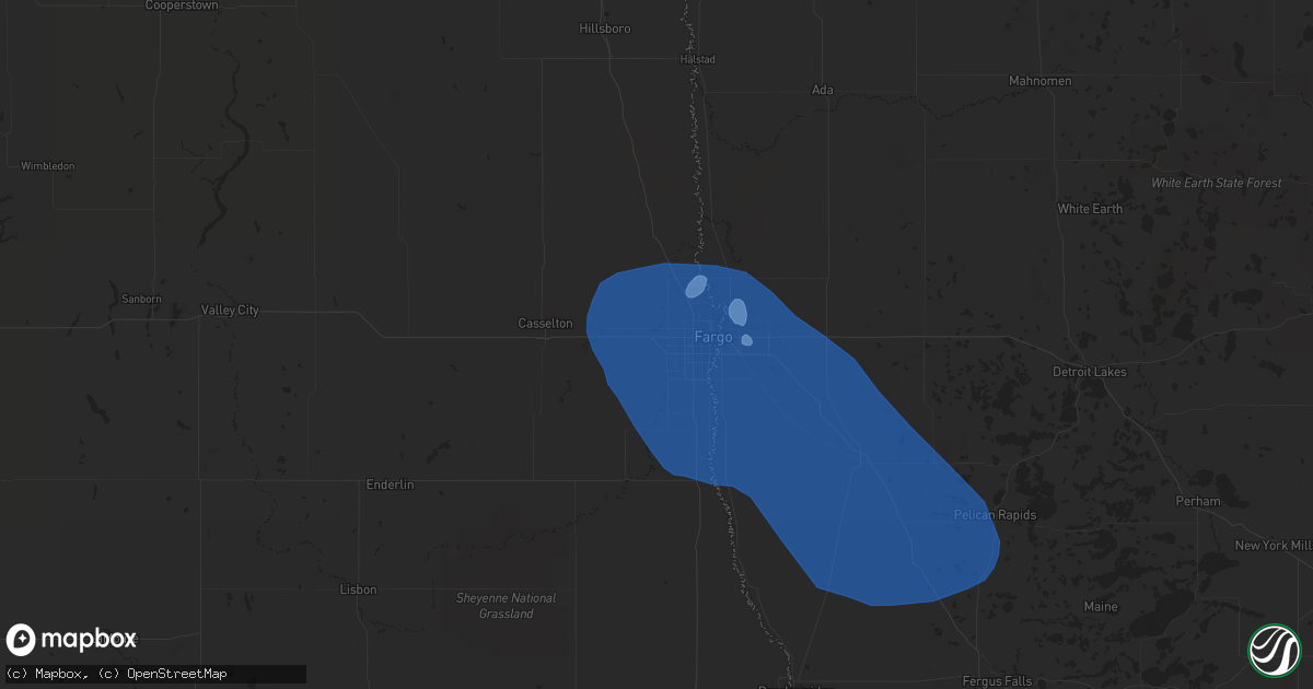 Hail map in West Fargo, ND on July 8, 2019