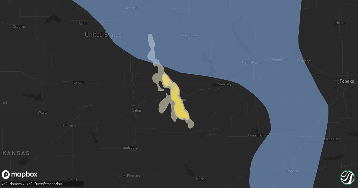 Hail map in Abilene, KS on July 8, 2020