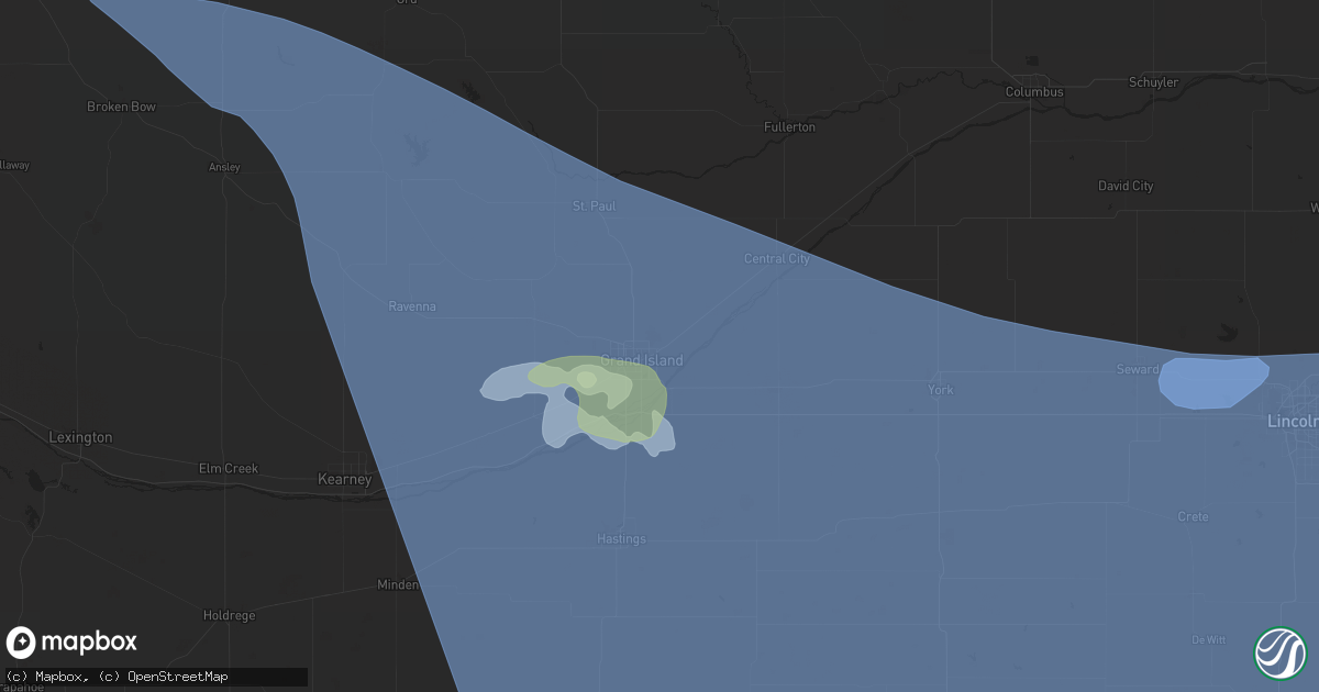 Hail map in Grand Island, NE on July 8, 2020