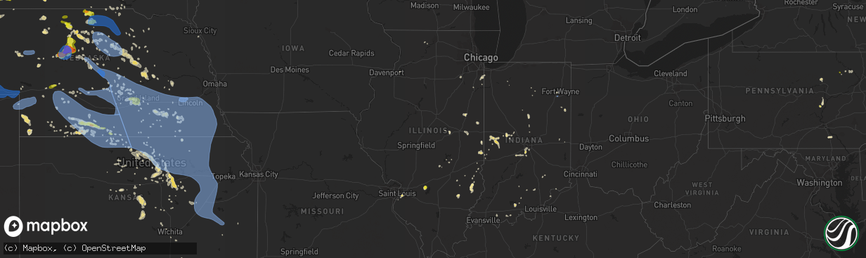 Hail map in Illinois on July 8, 2020
