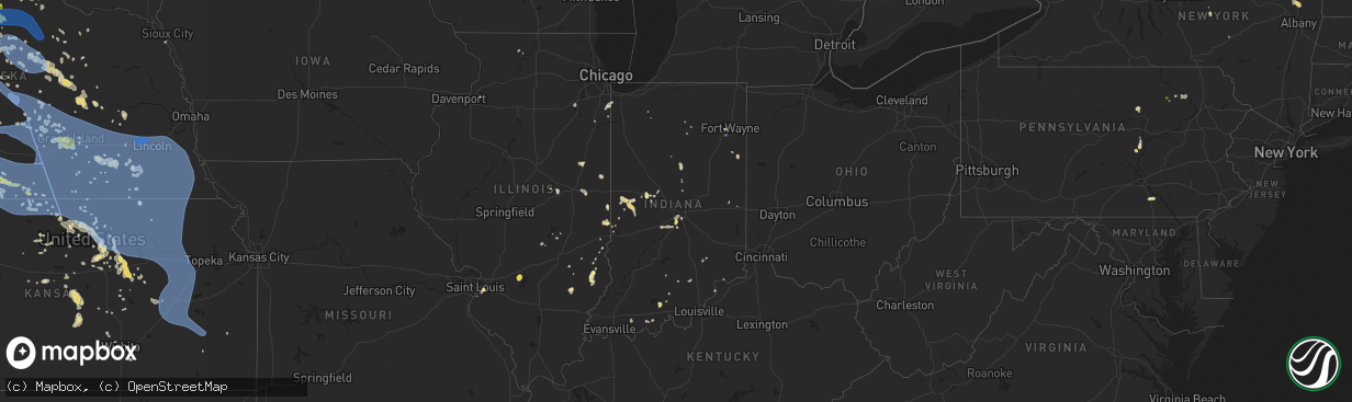Hail map in Indiana on July 8, 2020