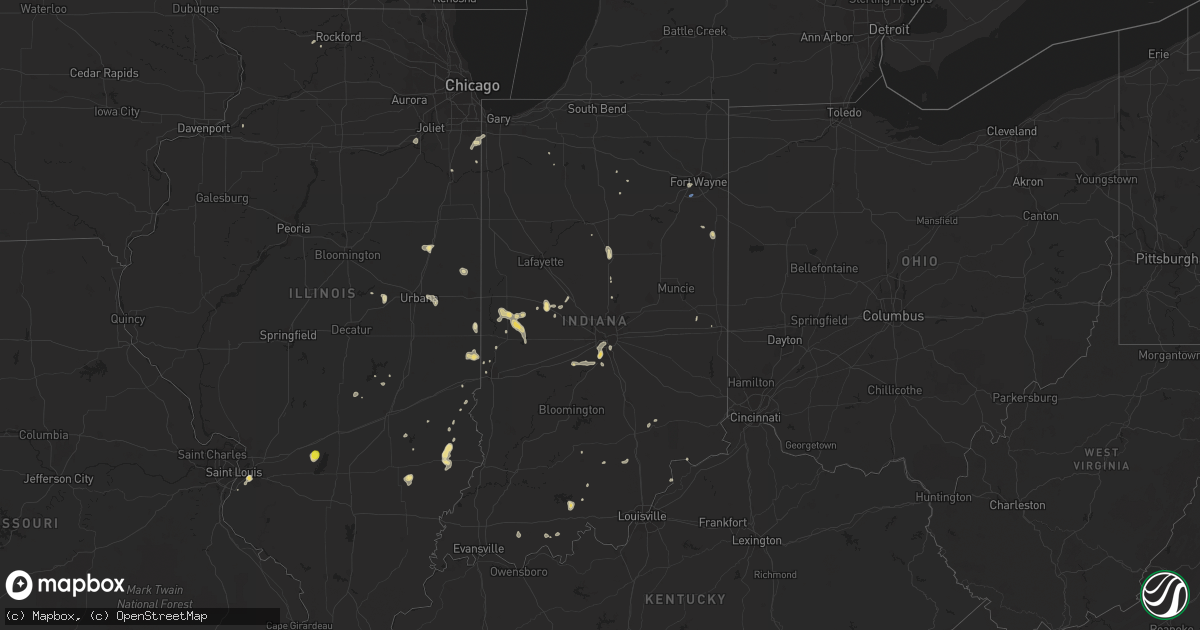 Hail map in Indiana on July 8, 2020