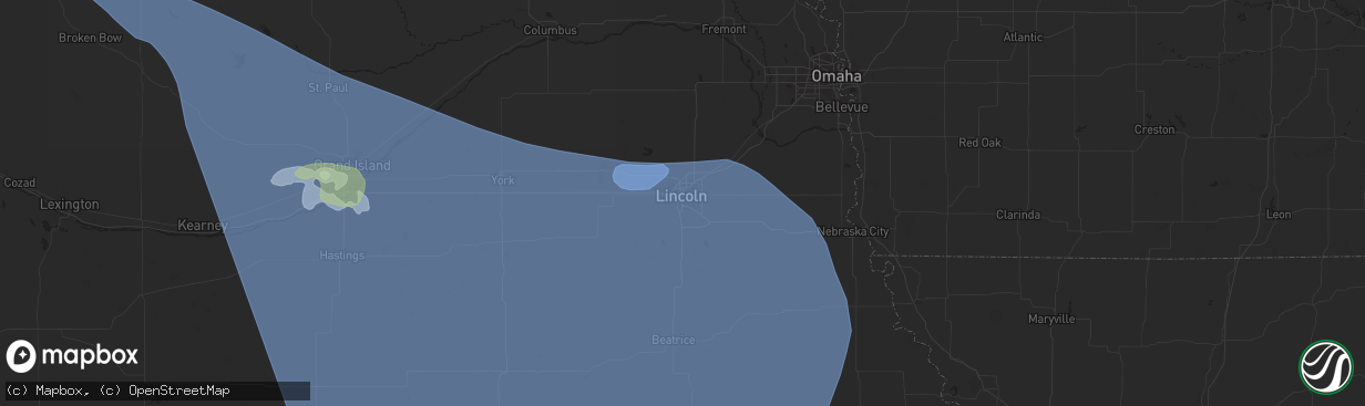 Hail map in Lincoln, NE on July 8, 2020