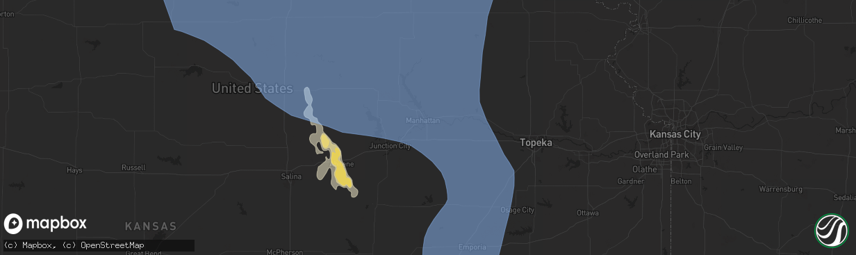 Hail map in Manhattan, KS on July 8, 2020