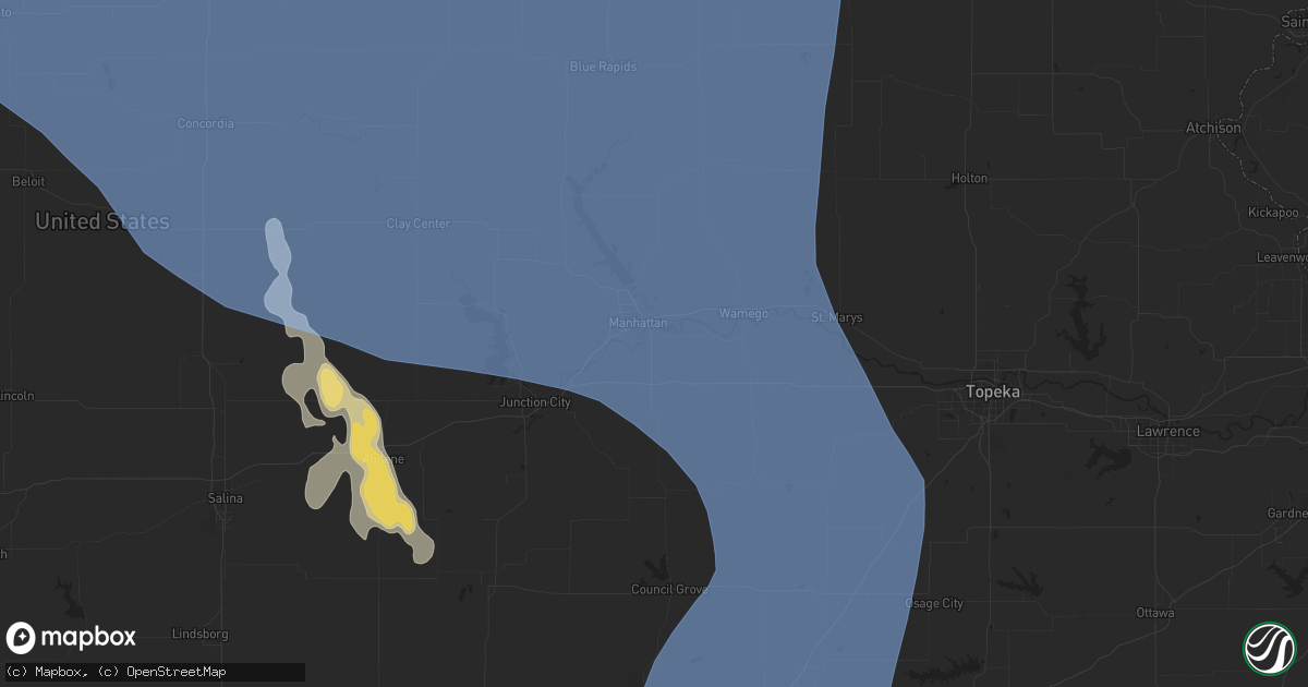 Hail map in Manhattan, KS on July 8, 2020