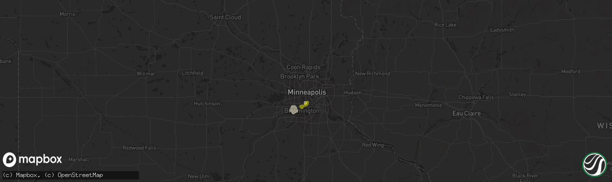 Hail map in Minneapolis, MN on July 8, 2020