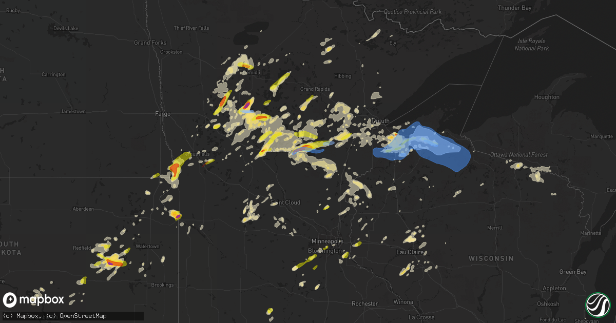 Hail map in Minnesota on July 8, 2020