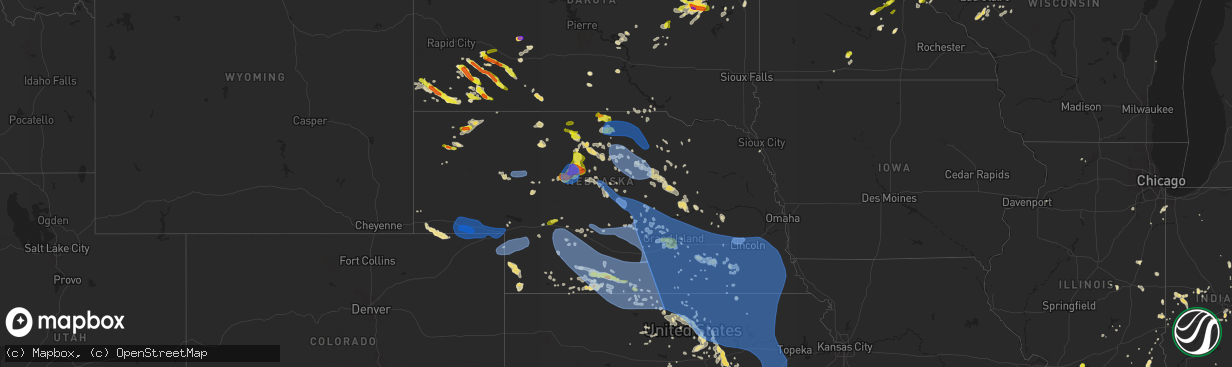 Hail map in Nebraska on July 8, 2020