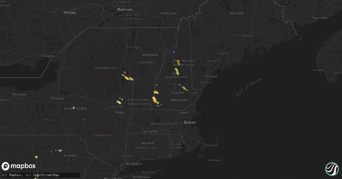 Hail map in New Hampshire on July 8, 2020