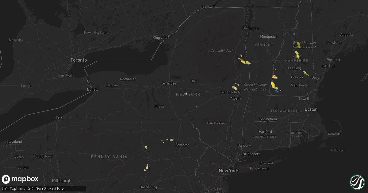 Hail map in New York on July 8, 2020