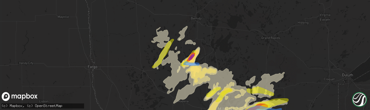 Hail map in Park Rapids, MN on July 8, 2020