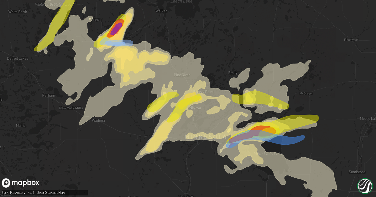 Hail map in Pequot Lakes, MN on July 8, 2020
