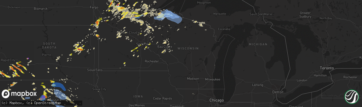 Hail map in Wisconsin on July 8, 2020