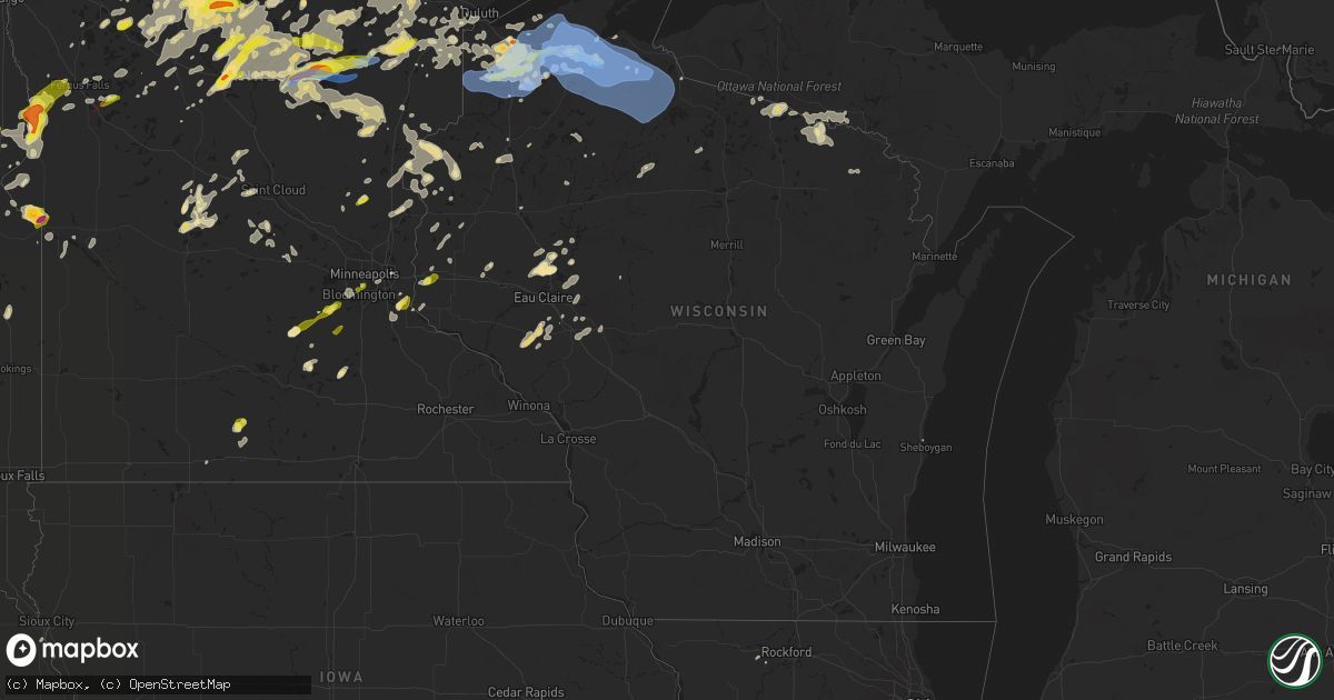 Hail map in Wisconsin on July 8, 2020