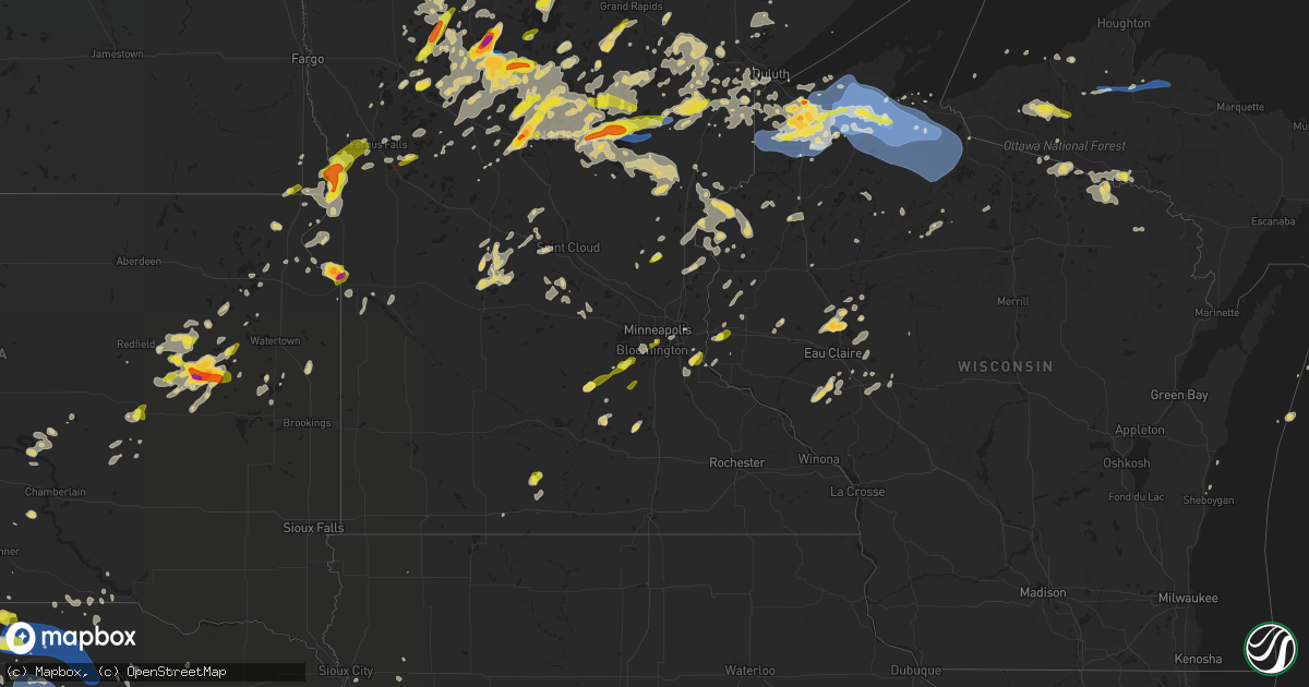 Hail map on July 8, 2020