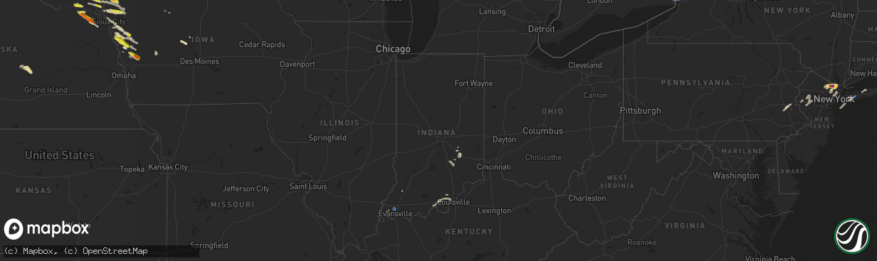 Hail map in Indiana on July 8, 2021