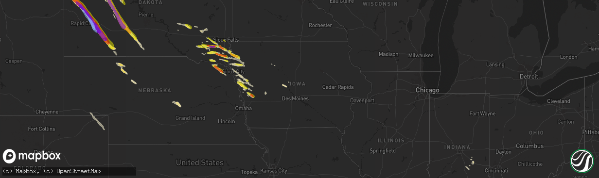 Hail map in Iowa on July 8, 2021