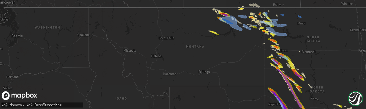 Hail map in Montana on July 8, 2021