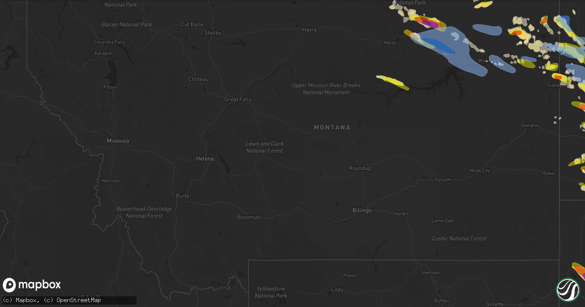 Hail map in Montana on July 8, 2021