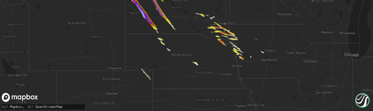 Hail map in Nebraska on July 8, 2021