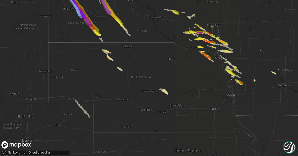Hail map in Nebraska on July 8, 2021