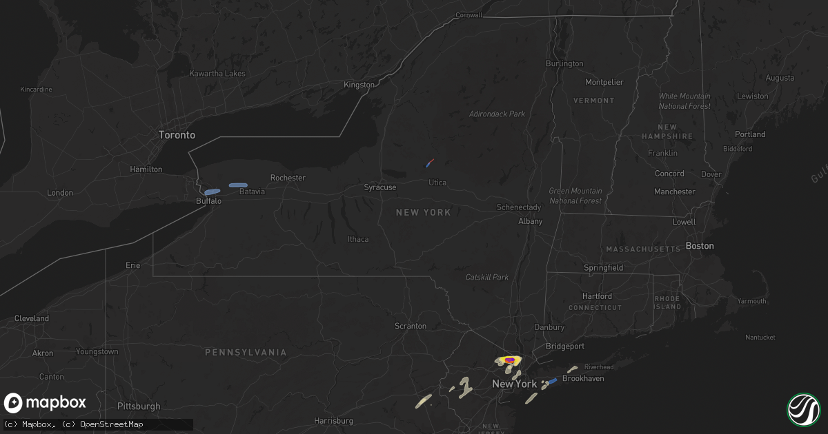 Hail map in New York on July 8, 2021