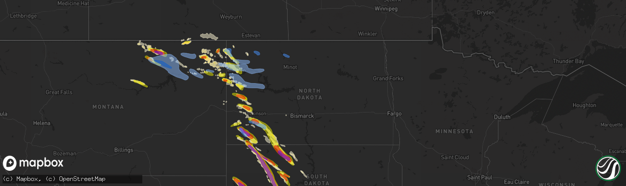 Hail map in North Dakota on July 8, 2021