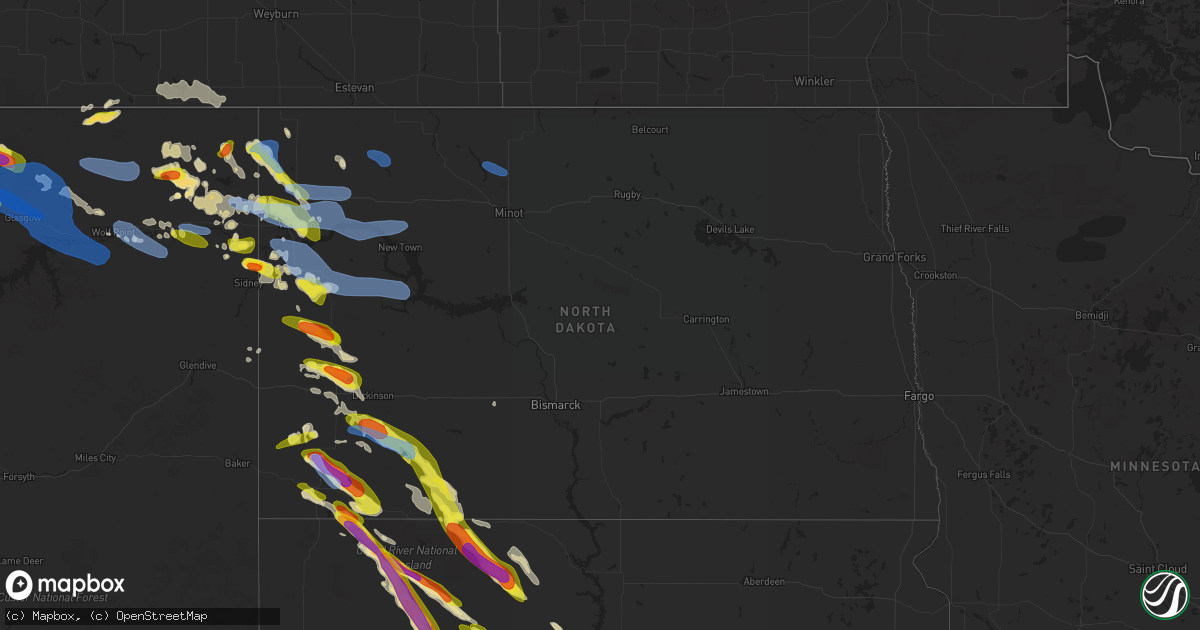 Hail map in North Dakota on July 8, 2021