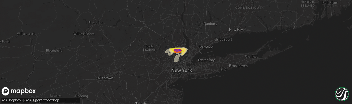 Hail map in Ridgewood, NJ on July 8, 2021