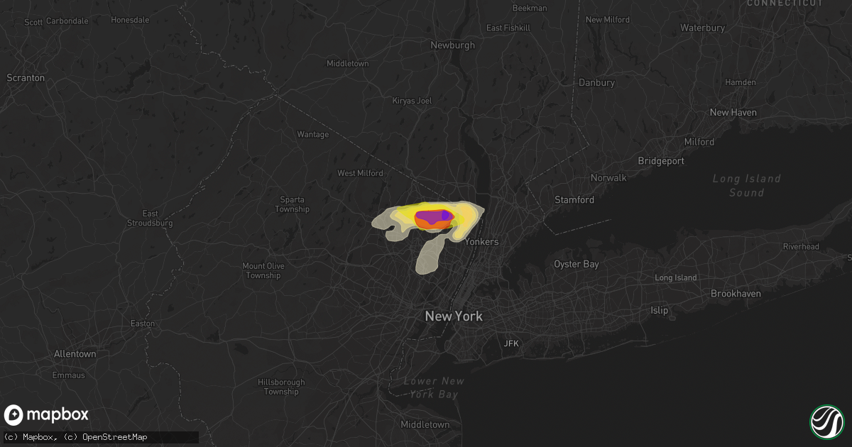 Hail map in Ridgewood, NJ on July 8, 2021