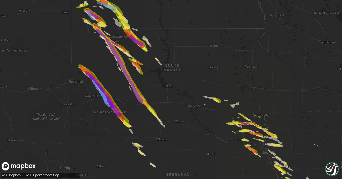 Hail map in South Dakota on July 8, 2021