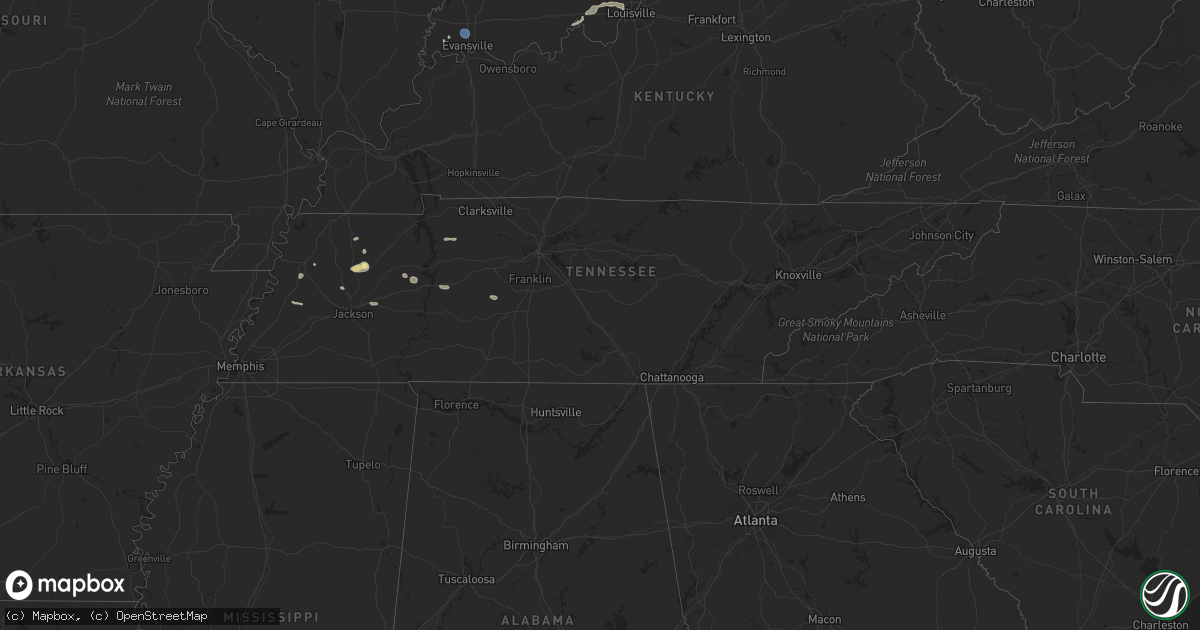 Hail map in Tennessee on July 8, 2021